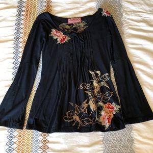 Johnny Was LA Embroidered Cotton Top, XS/S